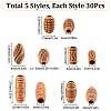 SUNNYCLUE 150Pcs 5 Styles Imitation Wood Acrylic Beads SACR-SC0001-38B-2