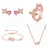 Brass & Heart Glass Imitation Rose Quartz Jewelry Set SJEW-BB62687-A-1