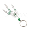 Woven Net/Web with Feather Alloy & Natural Green Aventurine & Glass Seed Keychains KEYC-MZ00041-01-4