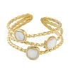 Ion Plating(IP) 304 Stainless Steel Enamel Square Cuff Finger Rings RJEW-L107-058G-01-2