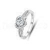 Rhodium Plated 925 Sterling Silver Micro Pave Moissanite Finger Rings for Women WGDE2BC-03-5