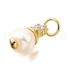 Brass Micro Pave Clear Cubic Zirconia with Natural Pearl Charms KK-V011-55G-2