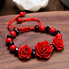 Rose Adjustable Cinnabar Braided Bead Bracelets WG3AA70-09-1