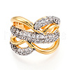 Brass Micro Pave Clear Cubic Zirconia Cuff Rings KK-T074-19G-2