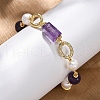 Natural Amethyst & Pearl Round Beads Link Bracelets for Women BJEW-Q039-01G-2