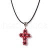 Glass Seed Beads & Synthetic Blue Goldstone Beaded Cross Pendant Necklaces NJEW-MZ00103-02-2