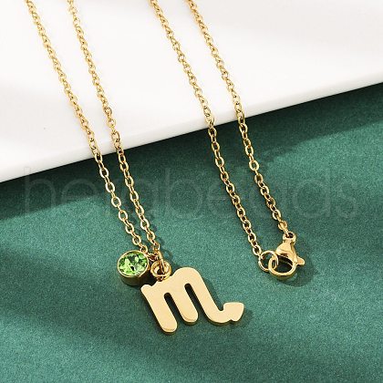 304 Stainless Steel Glass Drill Birth Stone Constellation Pendant Necklaces STAS-D305-08G-H-1