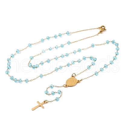 Ion Plating(IP) Crucifix Cross 304 Stainless Steel Rosary Bead Necklaces NJEW-M075-04G-05-1