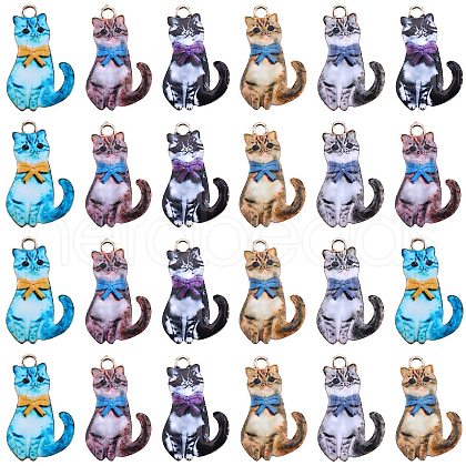 SUNNYCLUE 30Pcs Cat Shaped Alloy Enamel Pendants ENAM-SC0005-27A-1