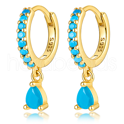 925 Sterling Silverr Micro Pave Cubic Zirconia Geometric Teardrop Hoop Earrings JL9080-13-1