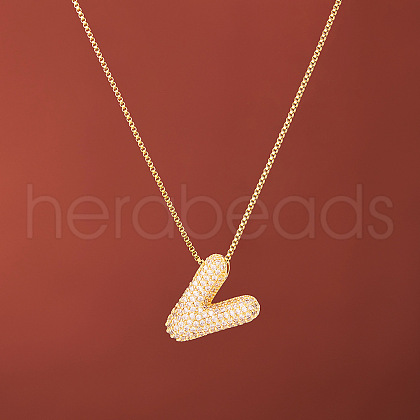 Brass Micro Pave Clear Cubic Zirconia Initial Pendant Necklaces for Women FS-WGDC51D-22-1