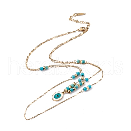 Enamel Charms Double Layer Necklace with Synthetic Turquoise Beaded NJEW-P269-20C-G-1