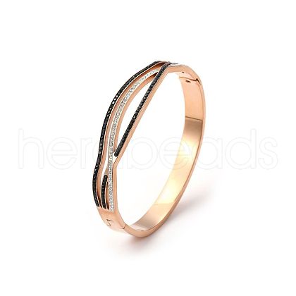 Fashionable Stainless Steel Pave Rhinestone Hinged Bangles for Women LR5423-3-1