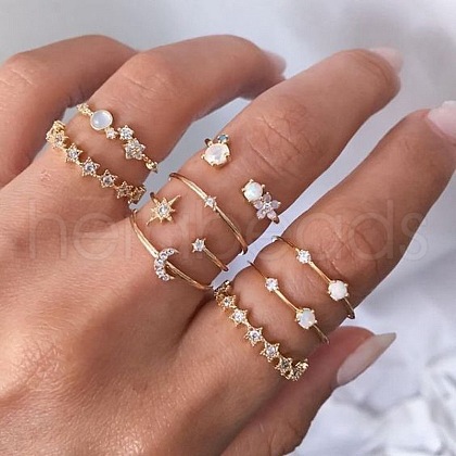 9Pcs Alloy with Rhinestone Finger Rings WG529E5-14-1