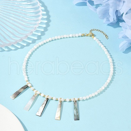 Natural Black Lip Shell Trapezoid Pendant Necklaces NJEW-JN05217-1