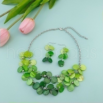 Flat Round Shell Dangle Earrings & Double Layer Necklaces Sets FS-WG04E23-03-1