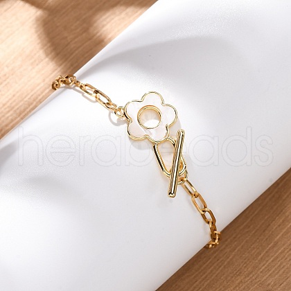 304 Stainless Steel Flower Link Bracelets BJEW-R027-05G-1