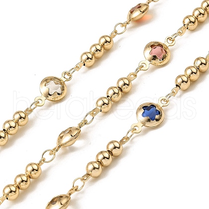 Rack Plating Flat Round with Star Brass Link Chains CHC-A007-19KCG-1
