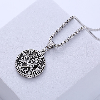 Vintage Round Star Hip Hop Street Punk Stainless Steel Pendant Necklace Jewelry DB2140-1