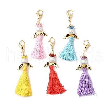 Angel Glass Pearl & MIYUKI Seed Beaded & Polycotton Tassel Pendant Decorations HJEW-MZ00197-1