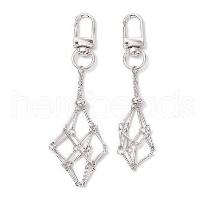 2Pcs 2 Styles Brass Bar Link Chains Pouch Stone Pendant Decorations HJEW-JM02034-02-1