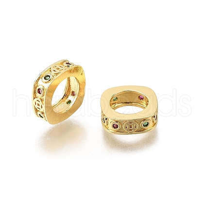 Brass Micro Pave Cubic Zirconia European Beads KK-C106-21G-1
