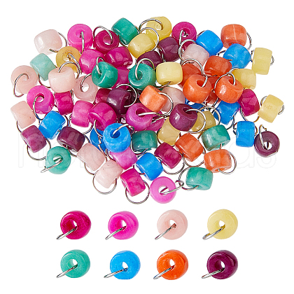 80Pcs 8 Color Natural White Jade Dyed Flat Round Charms PALLOY-FH00059-1