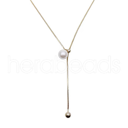 Imitation Pearl Ball & Stainless Steel Lariat Women's Necklace GA0046-1-1