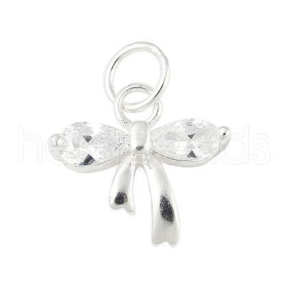 925 Sterling Silver Pave Clear Cubic Zirconia Bowknot Charms STER-S011-04S-1