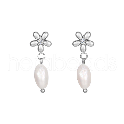 Stainless Steel Flower Earrings with Natural Pearls for Women GE0361-2-1