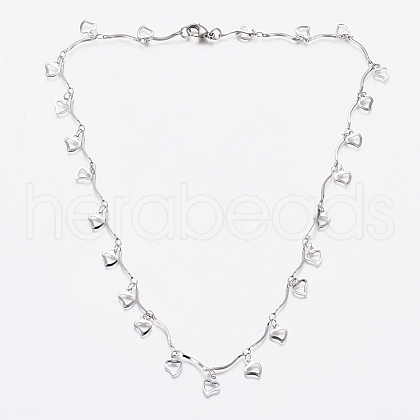 304 Stainless Steel Love Heart Charm Necklaces NJEW-G336-03P-1
