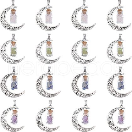 SUPERFINDINGS 16Pcs 4 Style Column Glass Bottle with Gemstone inside Pendants FIND-FH0003-11-1
