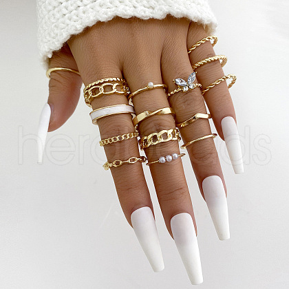 15Pcs Alloy Oval Chain Finger Rings WG2E3D2-17-1