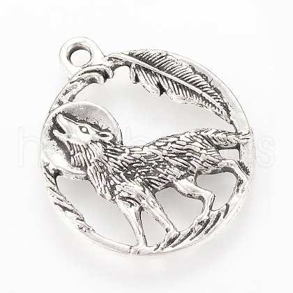Tibetan Style Alloy Howling Wolf Pendants X-TIBEP-Q064-12AS-RS-1