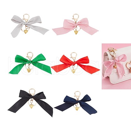 6Pcs 6 Colors Polyester Bowknot Pendant Decoration KEYC-AR00003-1