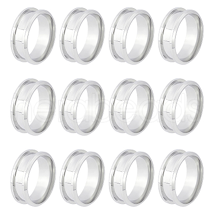 Unicraftale 12Pcs 201 Stainless Steel Grooved Finger Ring Settings STAS-UN0038-95-1