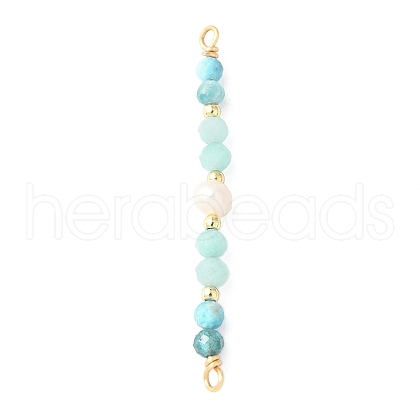 Faceted Round Natural Amazonite & Apatite & Potato Natural Cultured Freshwater Pearl Beaded Connector Charms PALLOY-JF03531-05-1