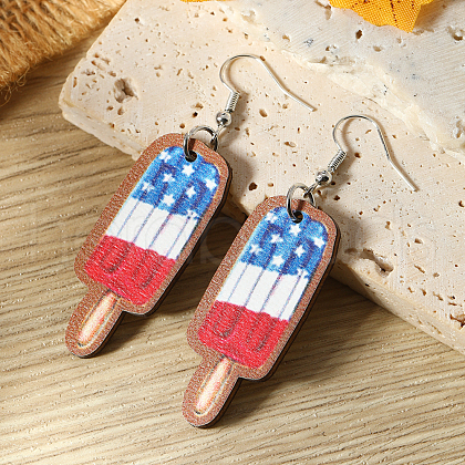 American Independence Day Ice Cream Wood Dangle Earrings YF8853-1-1