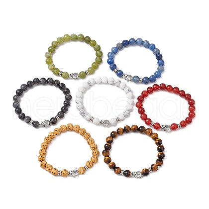 7Pcs 7 Colors Natural Mixed Gemstone Stretch Bracelets Sets BJEW-JB10996-1
