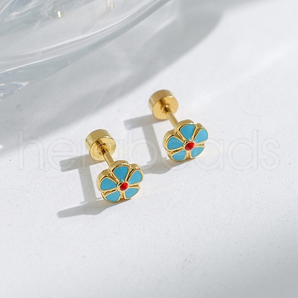 304 Stainless Steel Stud Enamel Earrings EJEW-Q028-04B-G-1