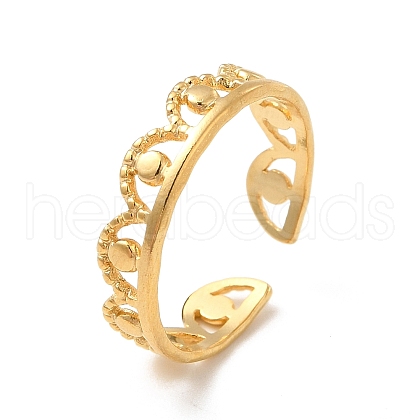 Ion Plating(IP) 304 Stainless Steel Crown Open Cuff Ring for Women RJEW-E066-08G-1