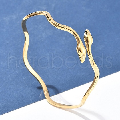 304 Stainless Steel Cuff Bangles for Women AJEW-P127-06G-1