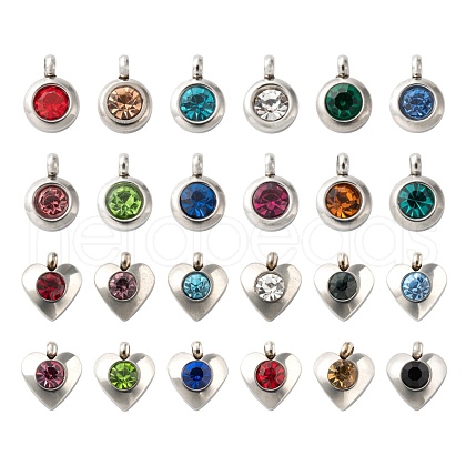 25Pcs 12 Colors 304 Stainless Steel Rhinestone Charm STAS-LS0001-19P-1
