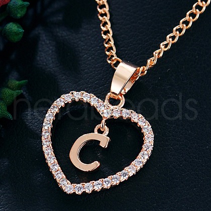 Heart Brass Micro Pave Clear Cubic Zirconia Pendant Necklaces WGA8162-08-1