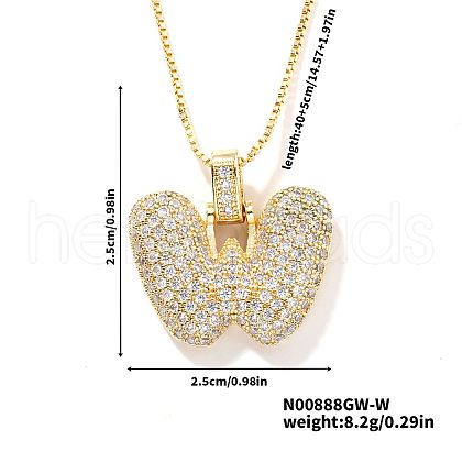 Elegant Brass Micro Pave Clear Cubic Zirconia 3D Initial Necklaces DV4415-20-1