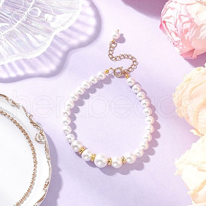 Shell Pearl Round Beaded Bracelets for Women BJEW-JB11923-1