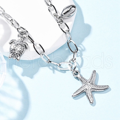 Summer Beach 304 Stainless Steel Starfish Shell Shaped Bib Necklaces NJEW-R026-17P-1