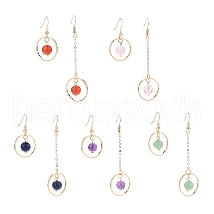 Natural Gemstone Round Beads Dangle Earrings EJEW-JE05141-1
