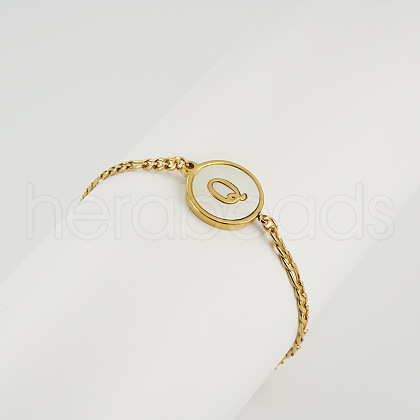 Flat Round with Letter Pattern 304 Stainless Steel Link Bracelets FS-WG4692B-31-1