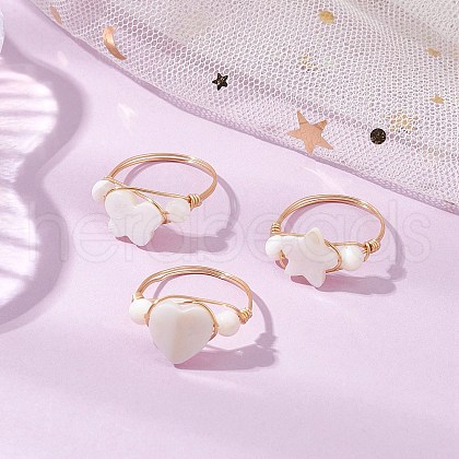 Star/Heart/Butterfly Shell Finger Rings RJEW-JR00846-1